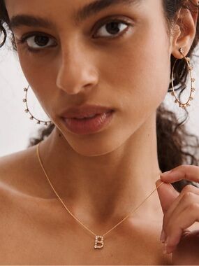 Anthropologie B Gold Plated Cubic Zirconia Delicate Monogram Initial Necklace